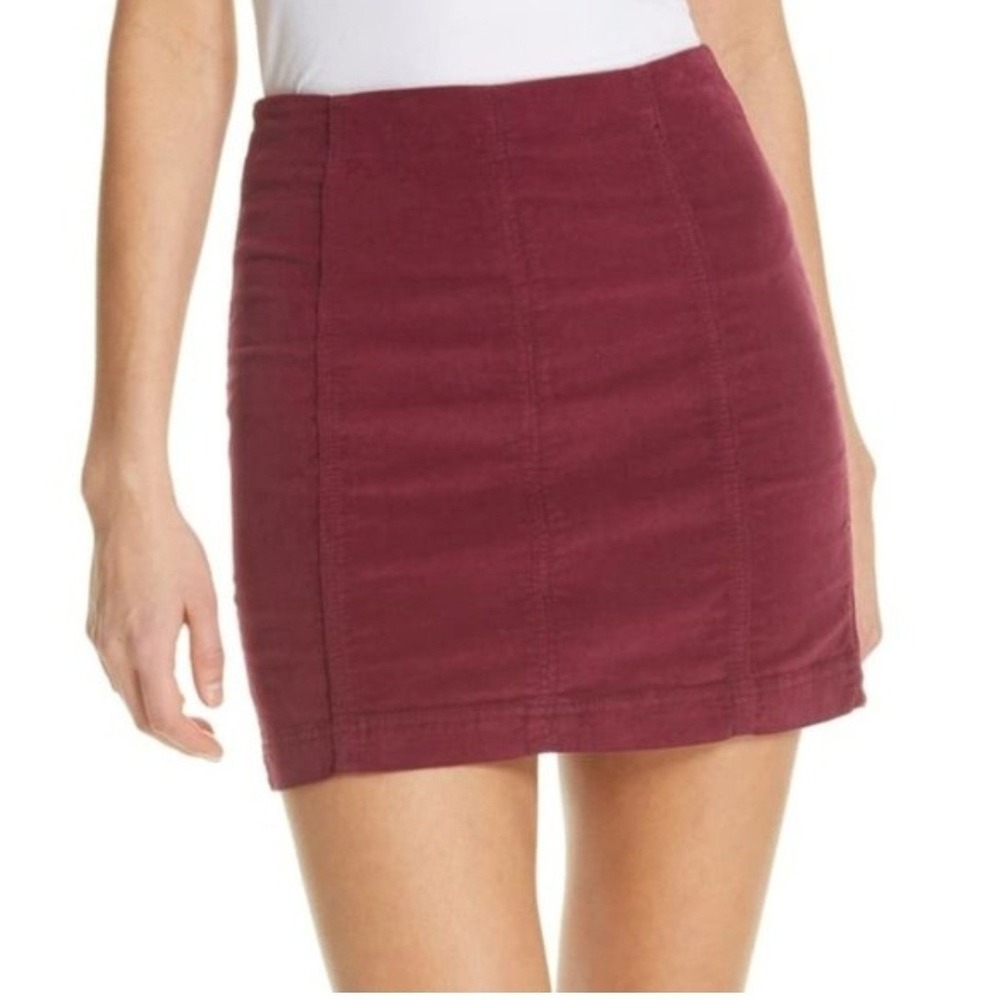 Free People Corduroy Mini Skirt Burgundy Wine Red High Waisted Size 6 Boho